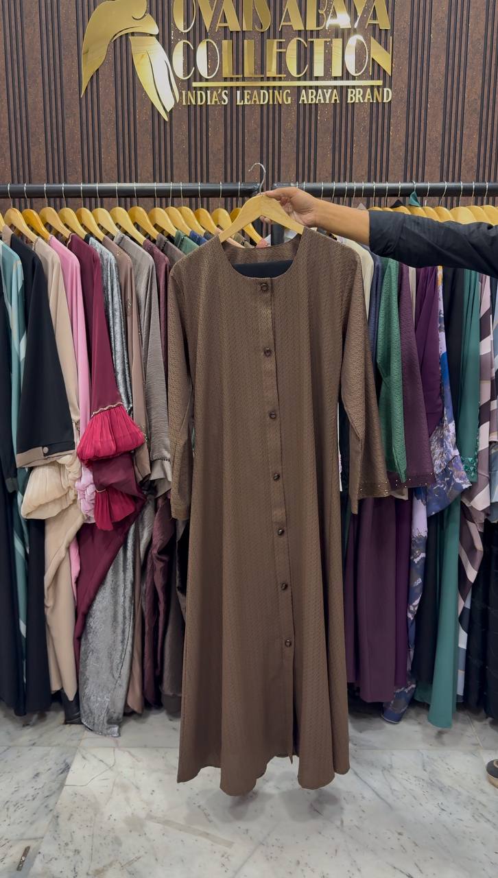 Ela Elegant Front Open Abaya - ( BROWN )