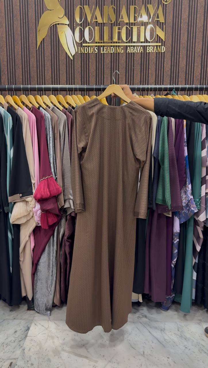 Ela Elegant Front Open Abaya - ( BROWN )