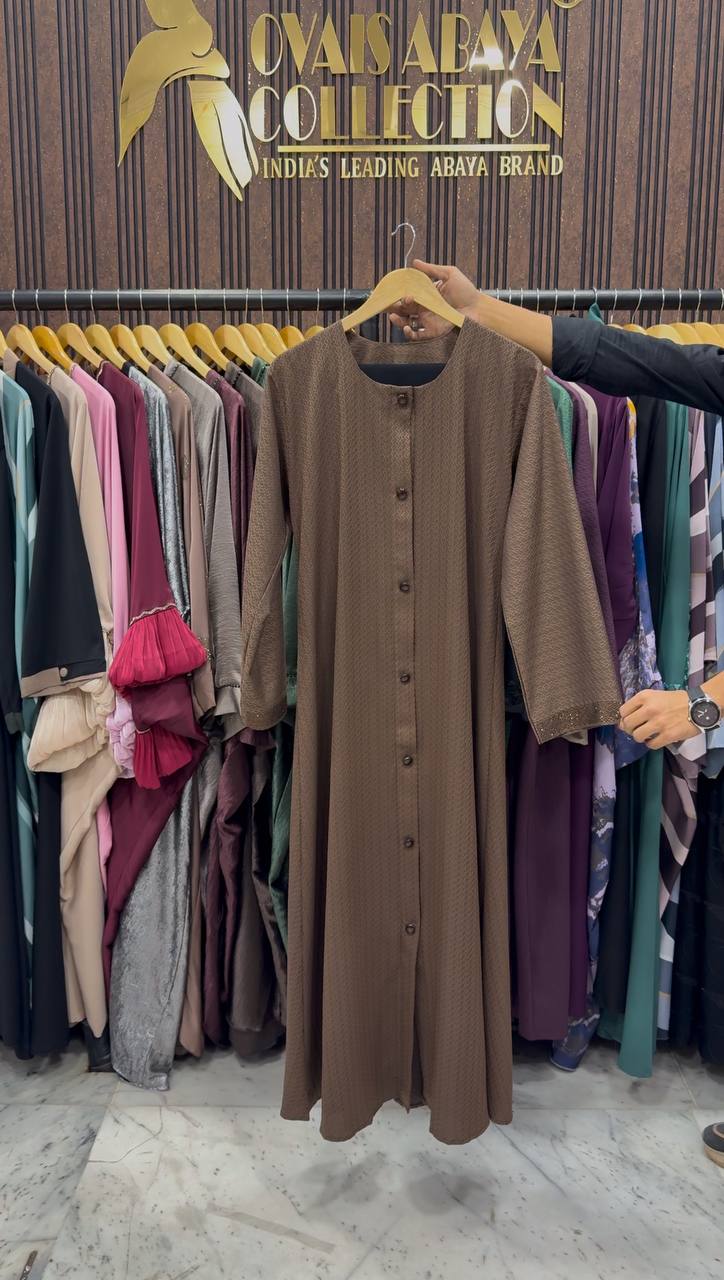 Ela Elegant Front Open Abaya - ( BROWN )