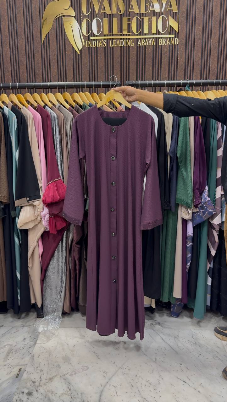 Ela Front Open Abaya - ( WINE )