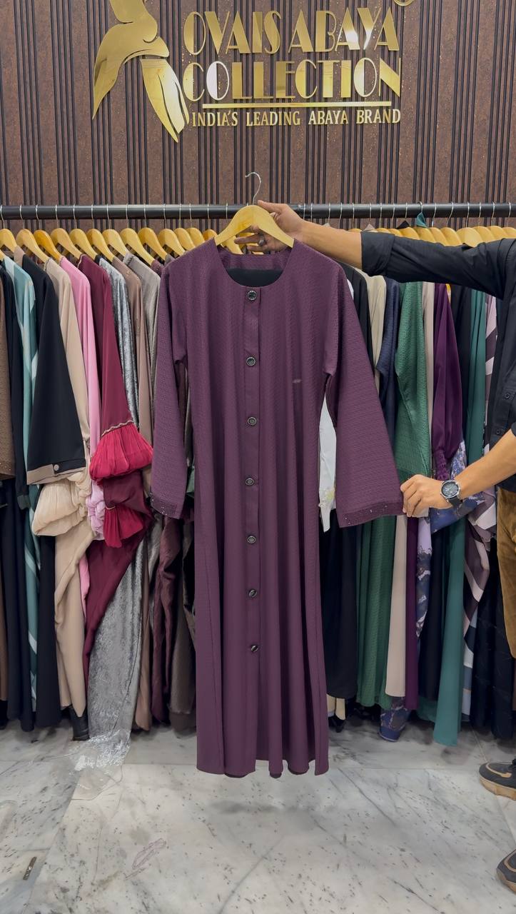 Ela Front Open Abaya - ( WINE )