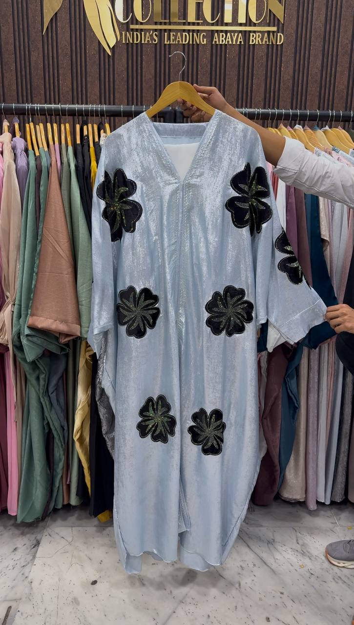 WAJIHA PATCHWORK ABAYA | SKY BLUE