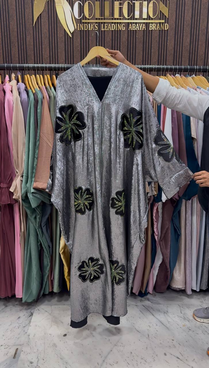 WAJIHA PATCHWORK ABAYA | DARK GRAY