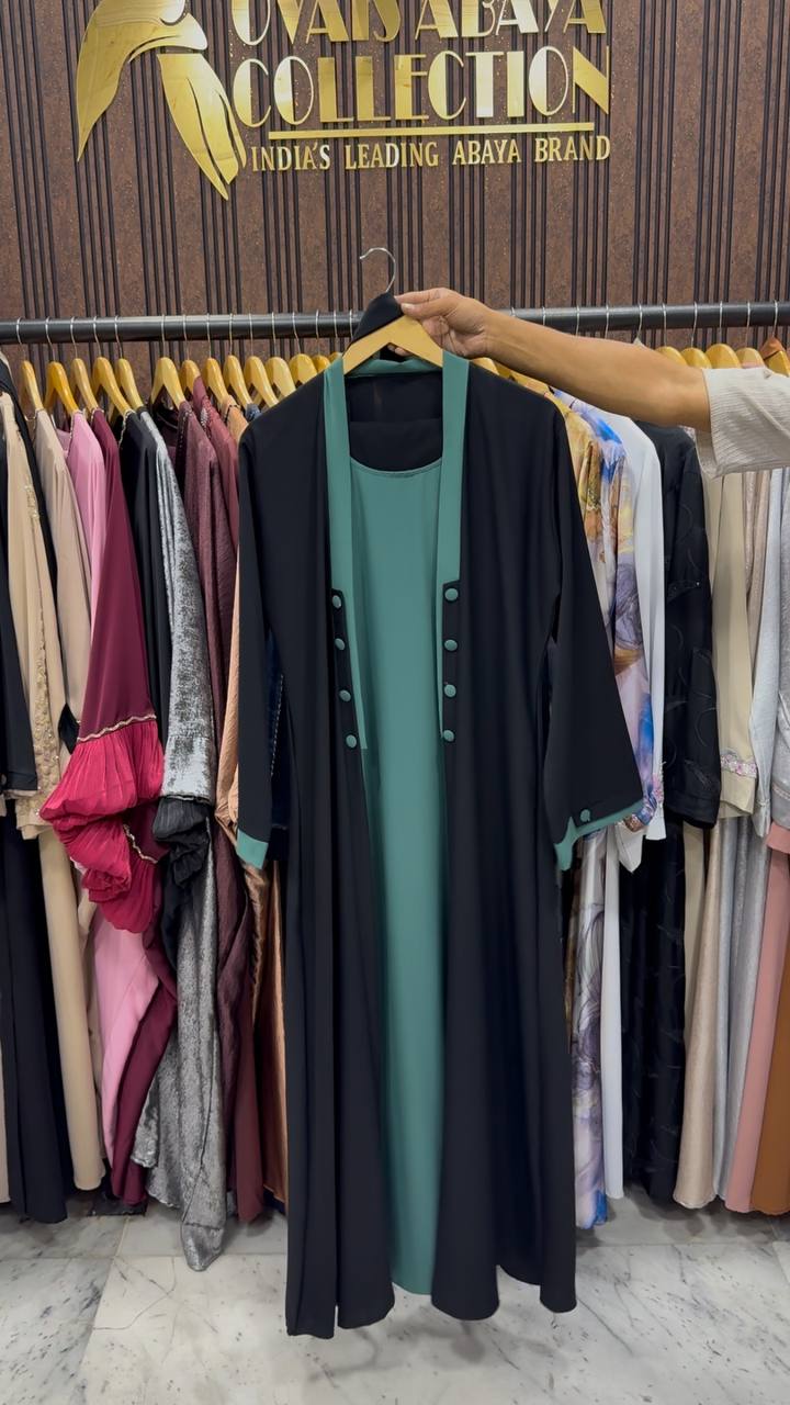 KEHKASHA DOUBLE SHRUG ABAYA | SEA GREEN