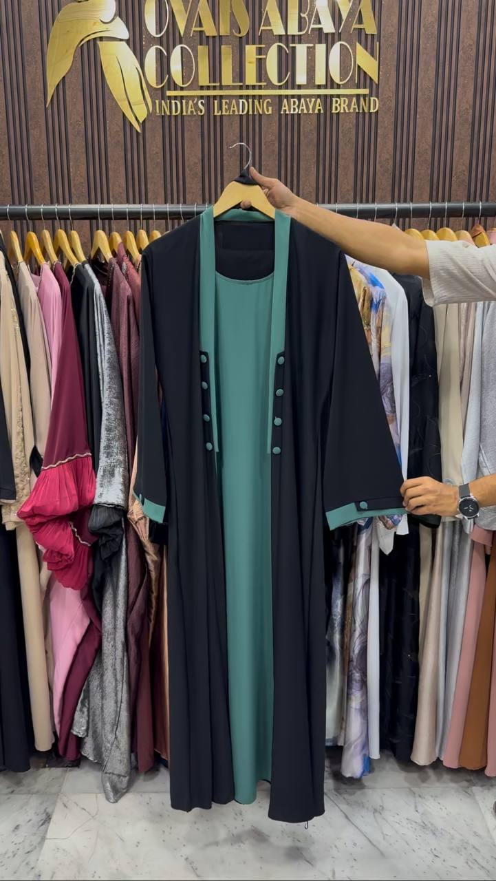 KEHKASHA DOUBLE SHRUG ABAYA | SEA GREEN