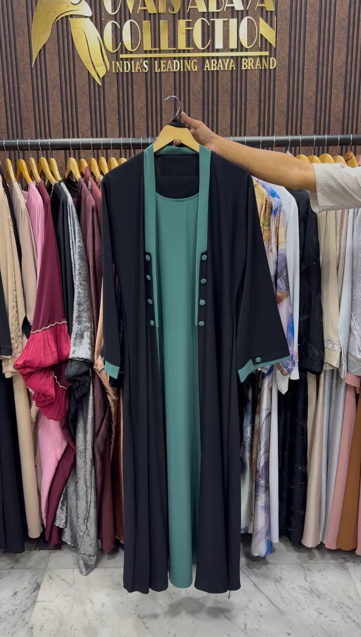 KEHKASHA DOUBLE SHRUG ABAYA | SEA GREEN