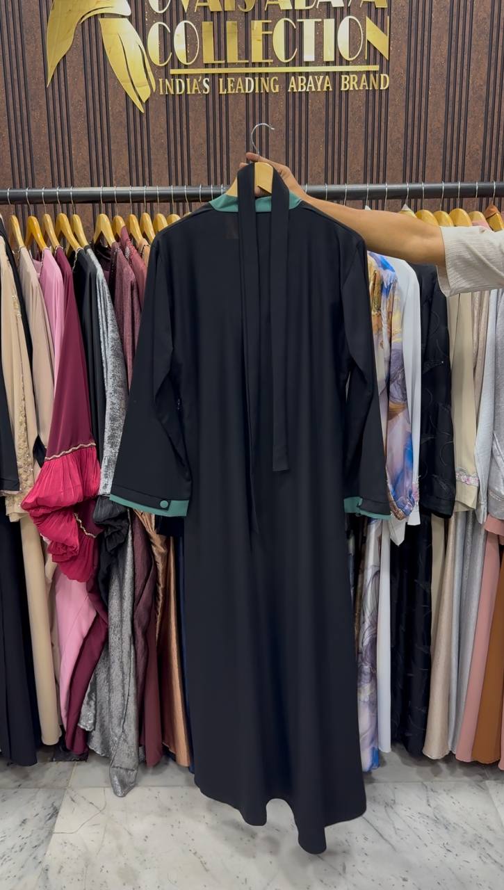 KEHKASHA DOUBLE SHRUG ABAYA | SEA GREEN