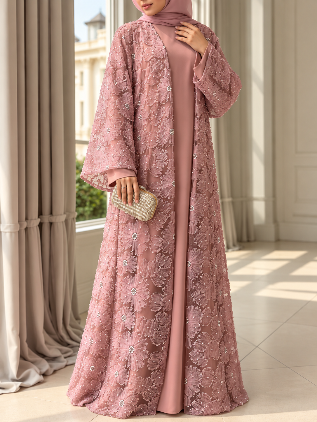 ELINA FLORAL DS ABAYA | PEACH