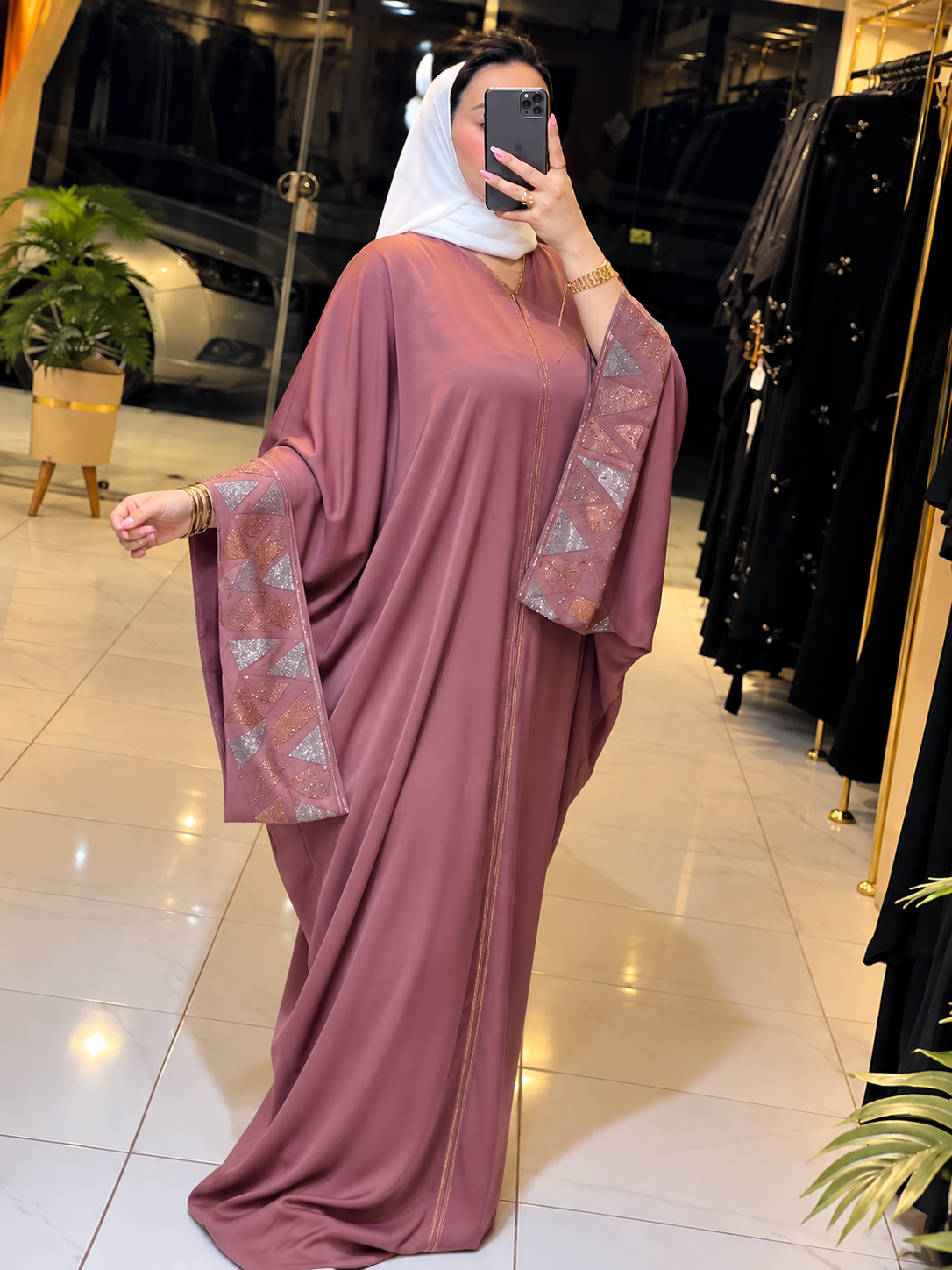 REEM STONE WORK ABAYA | PINK