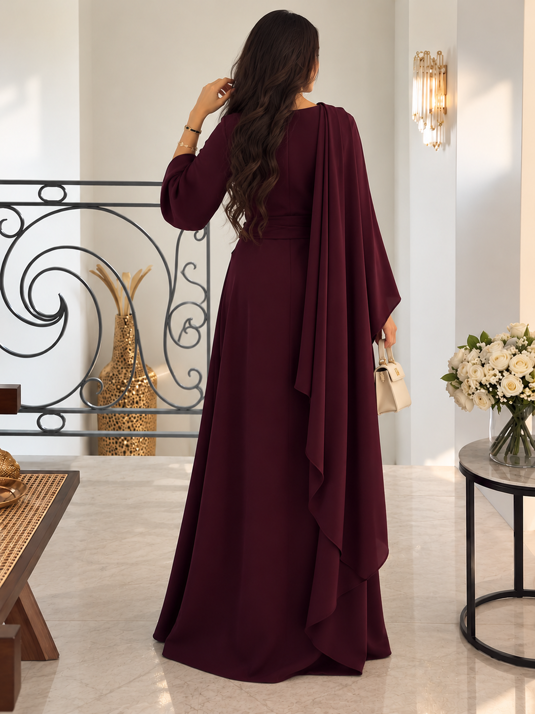 MISRAH ROYAL DRAPE ABAYA | MAROON