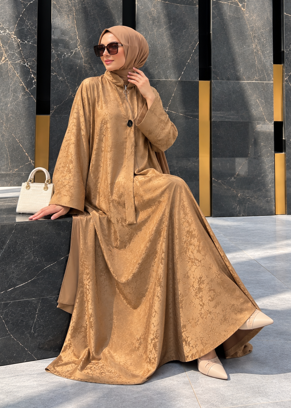 SHIBRA FRONT OPEN ABAYA | GOLDEN