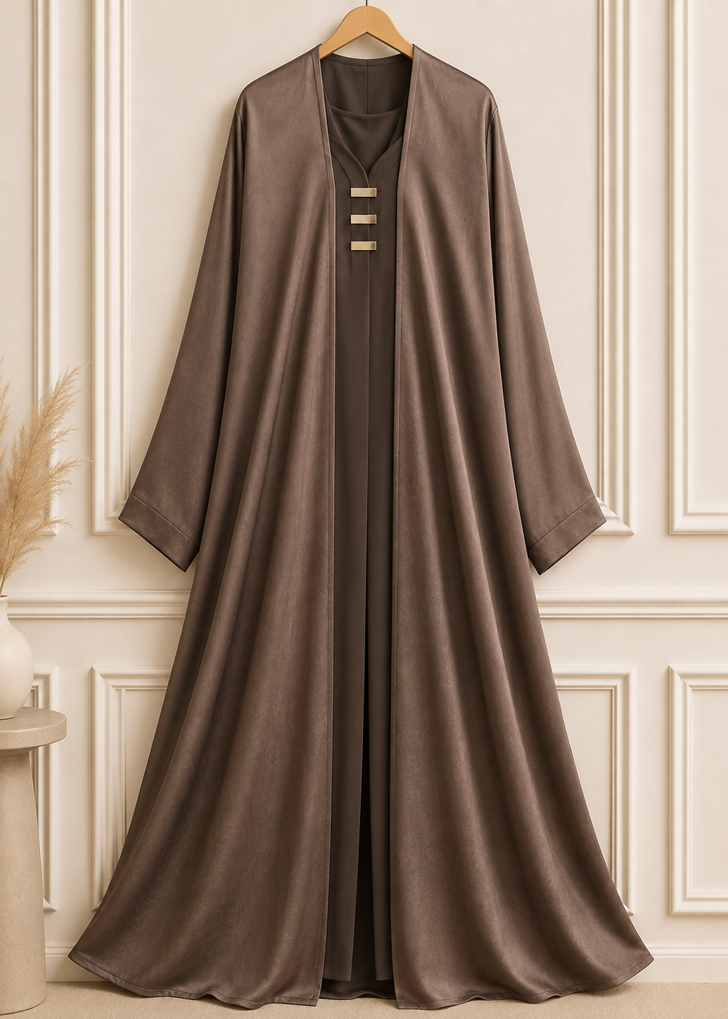 TAMANNAH DOUBLE SHRUG ABAYA | COFFEE