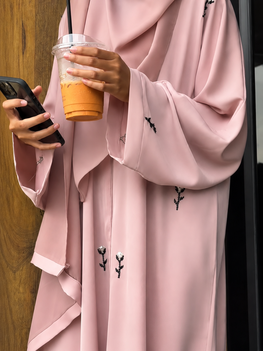 ESHAL FRONT OPEN ABAYA | BABY PINK