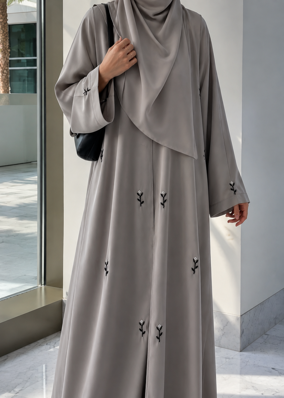 ESHAL FRONT OPEN ABAYA | SLASH GRAY