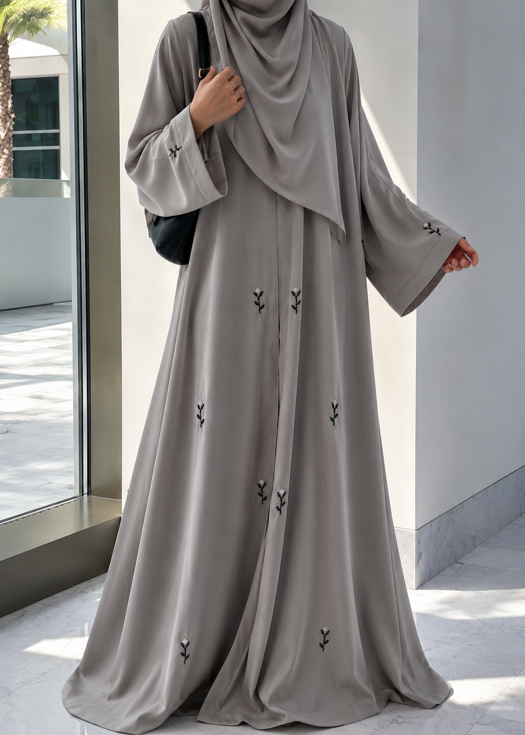 ESHAL FRONT OPEN ABAYA | SLASH GRAY