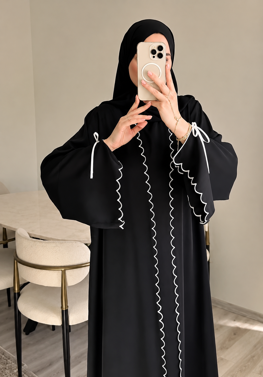 ANZAH DOUBLE SHRUG ABAYA | BLACK