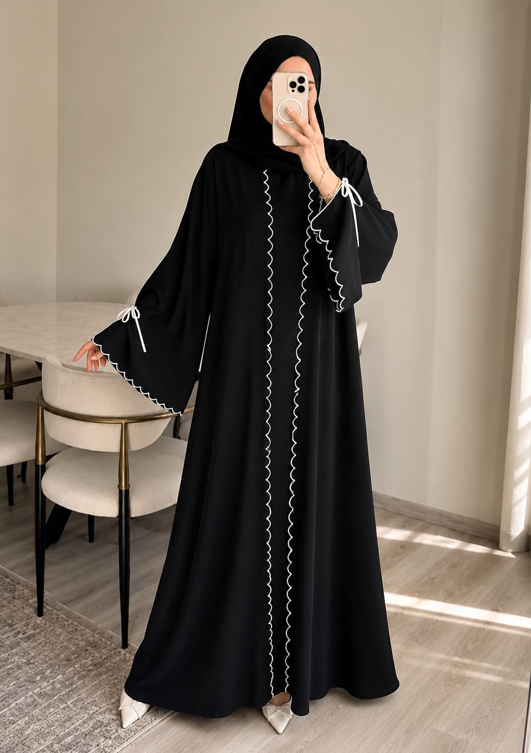 ANZAH DOUBLE SHRUG ABAYA | BLACK