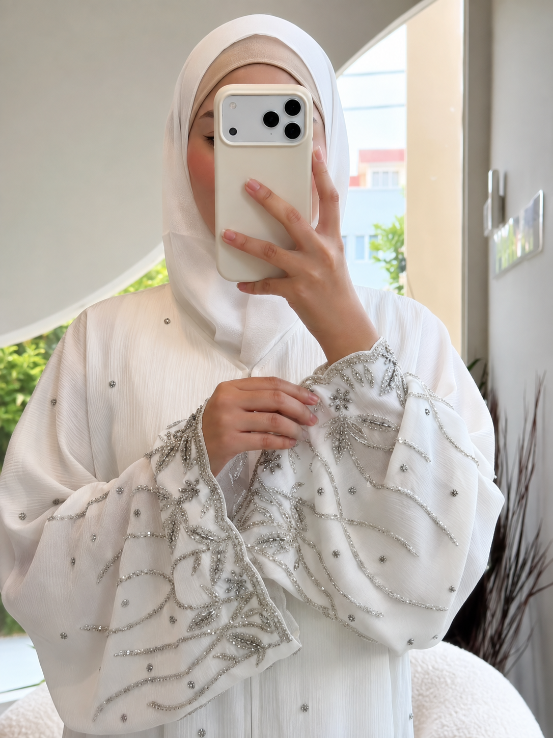 HIRA FRONT OPEN ABAYA | WHITE