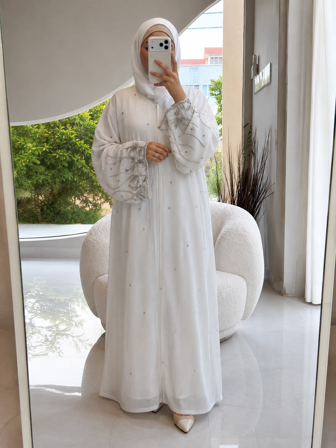 HIRA FRONT OPEN ABAYA | WHITE