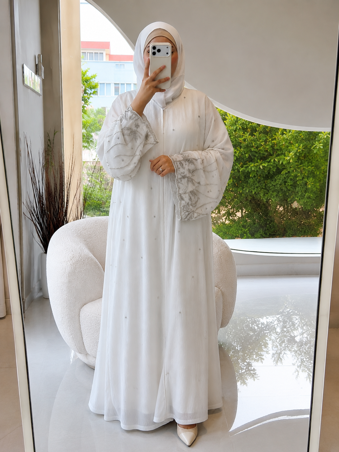 HIRA FRONT OPEN ABAYA | WHITE