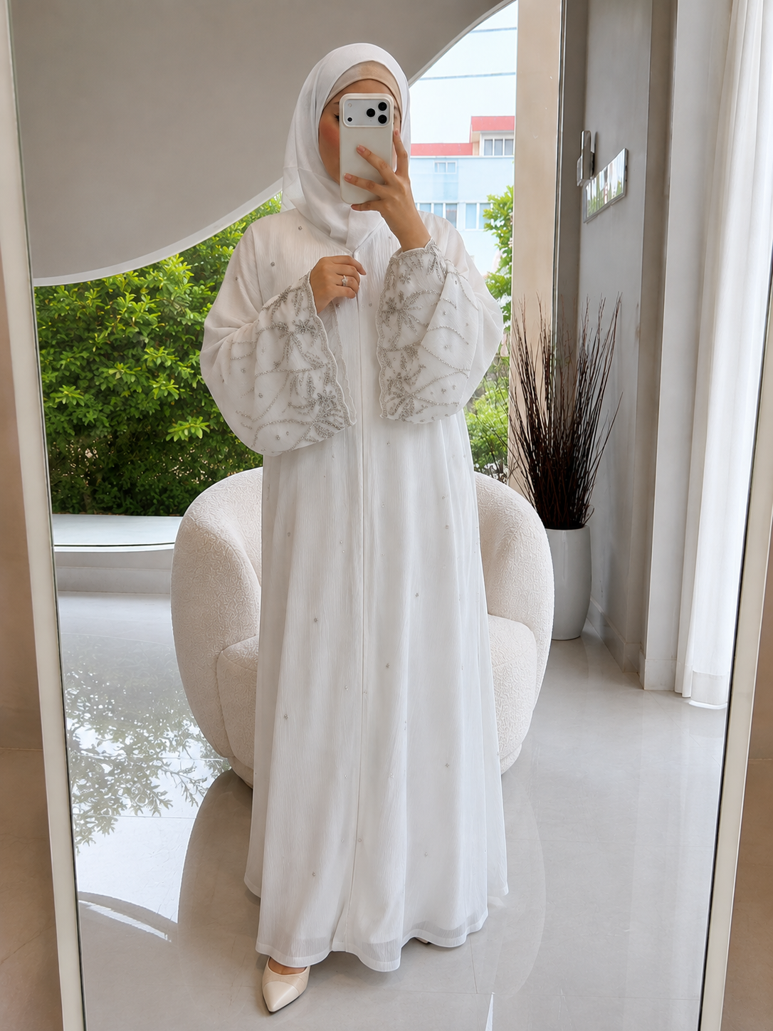 HIRA FRONT OPEN ABAYA | WHITE