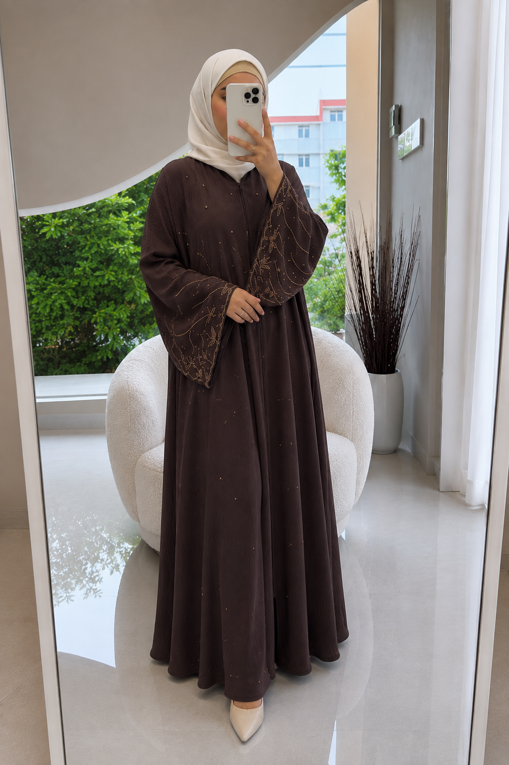 HIRA FRONT OPEN ABAYA | COFFEE