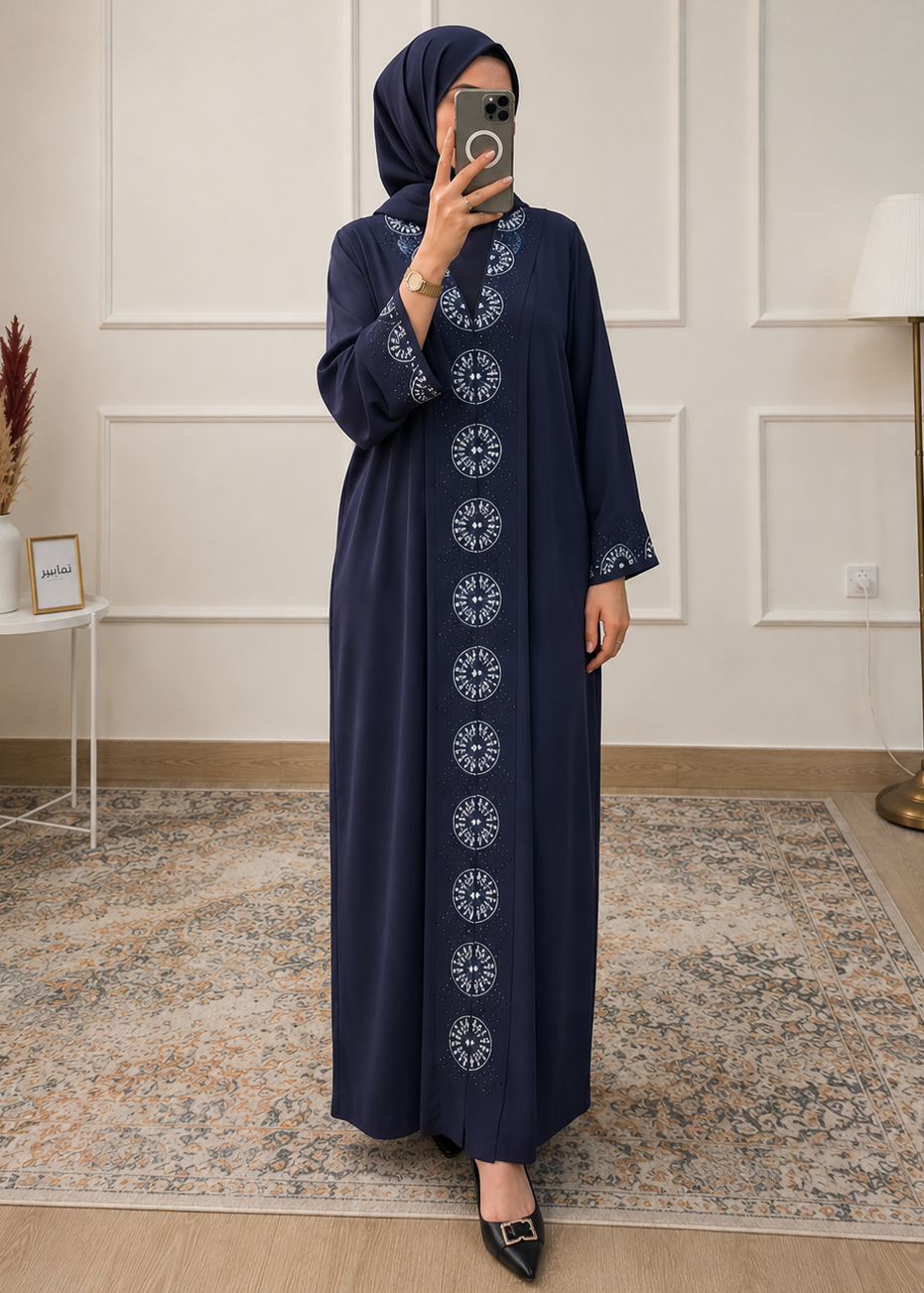 WARISHAH FULLY CLOSED ABAYA | NAVY BLUE