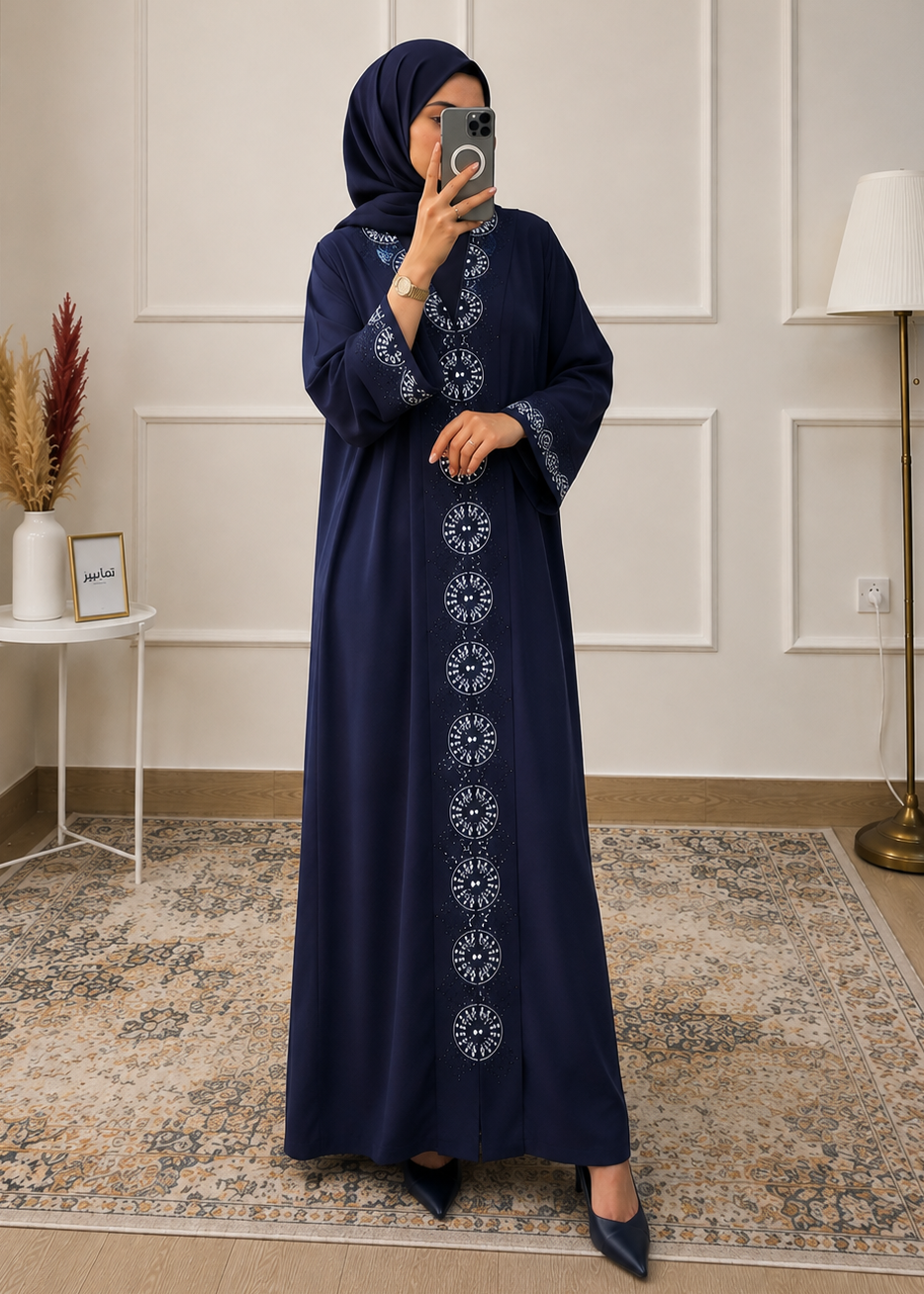 WARISHAH FULLY CLOSED ABAYA | NAVY BLUE