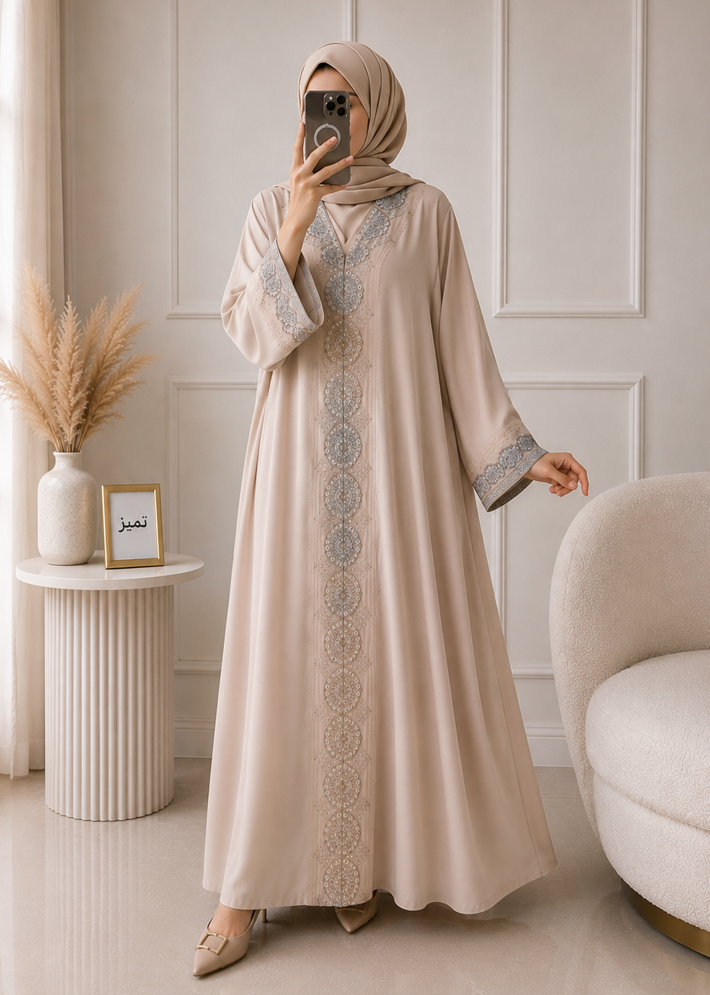WARISHAH FULLY CLOSED ABAYA | NUDE
