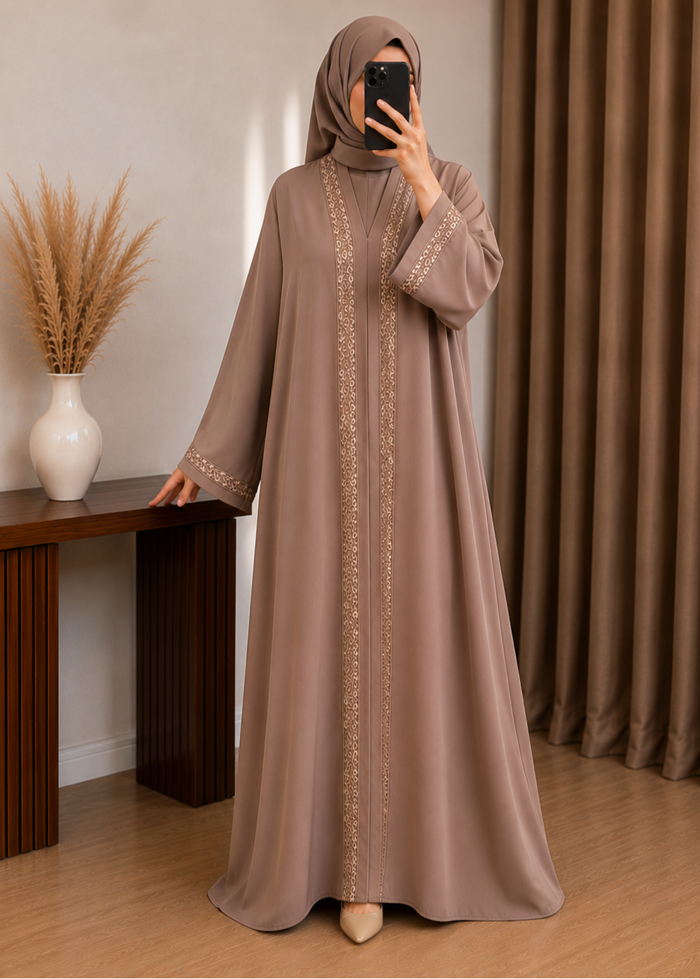 AAMNAH FRONT OPEN ABAYA | GOLDEN
