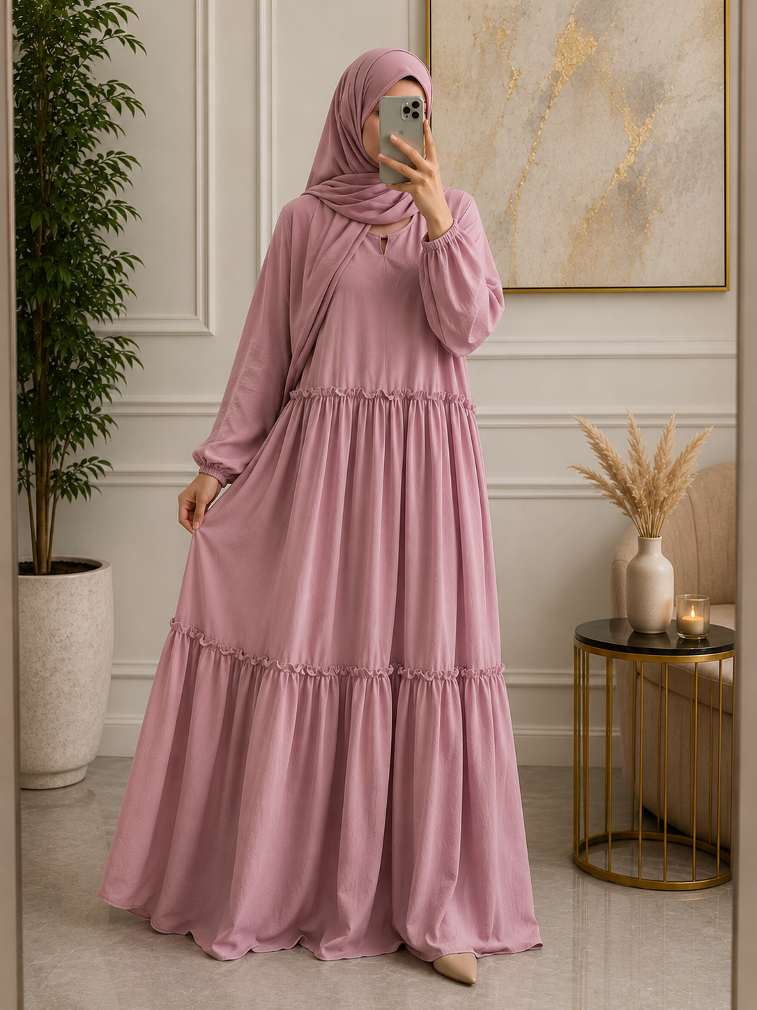 8203 - SEHER FRILL ABAYA | FLAMINGO