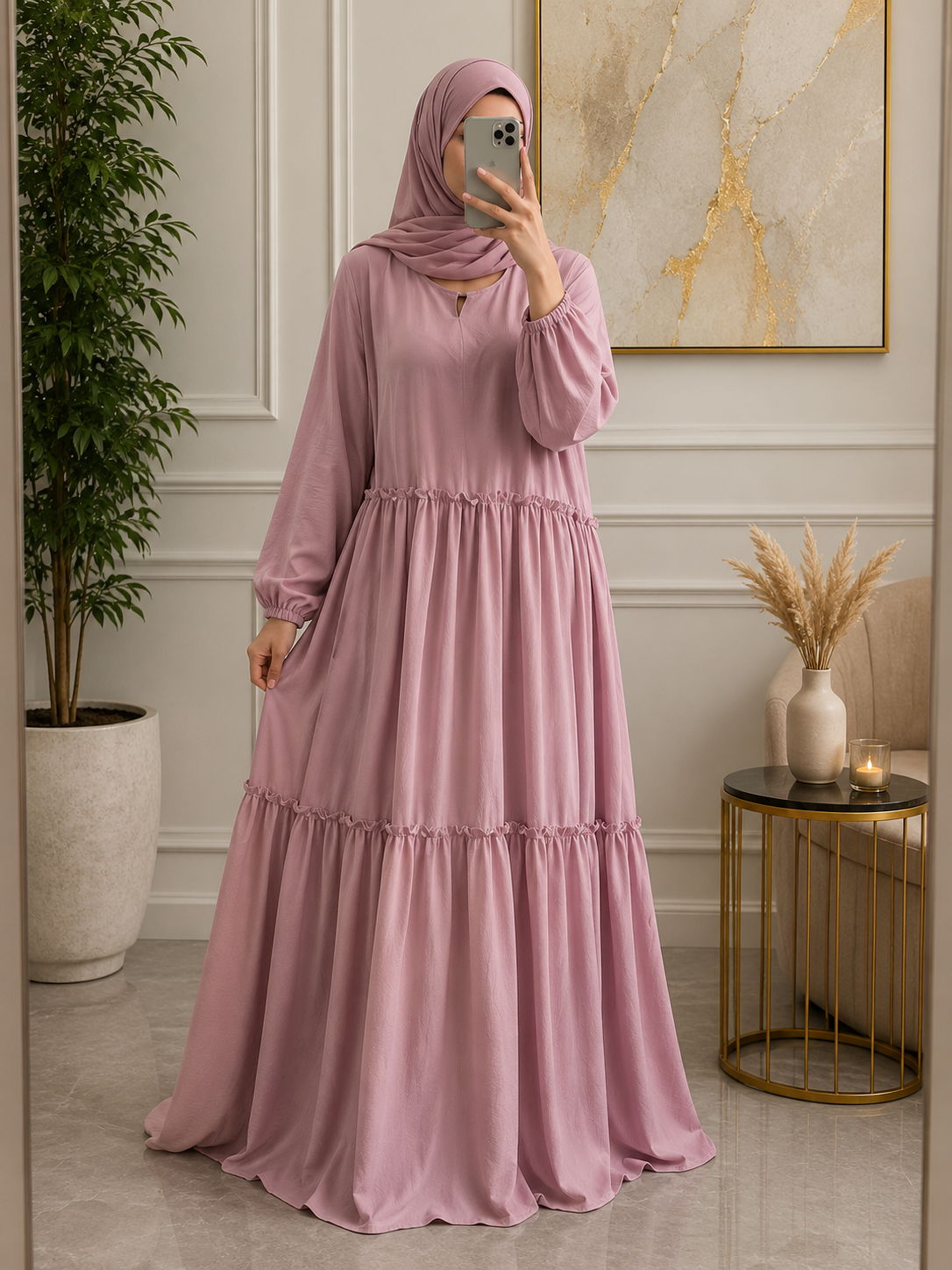 8203 - SEHER FRILL ABAYA | FLAMINGO