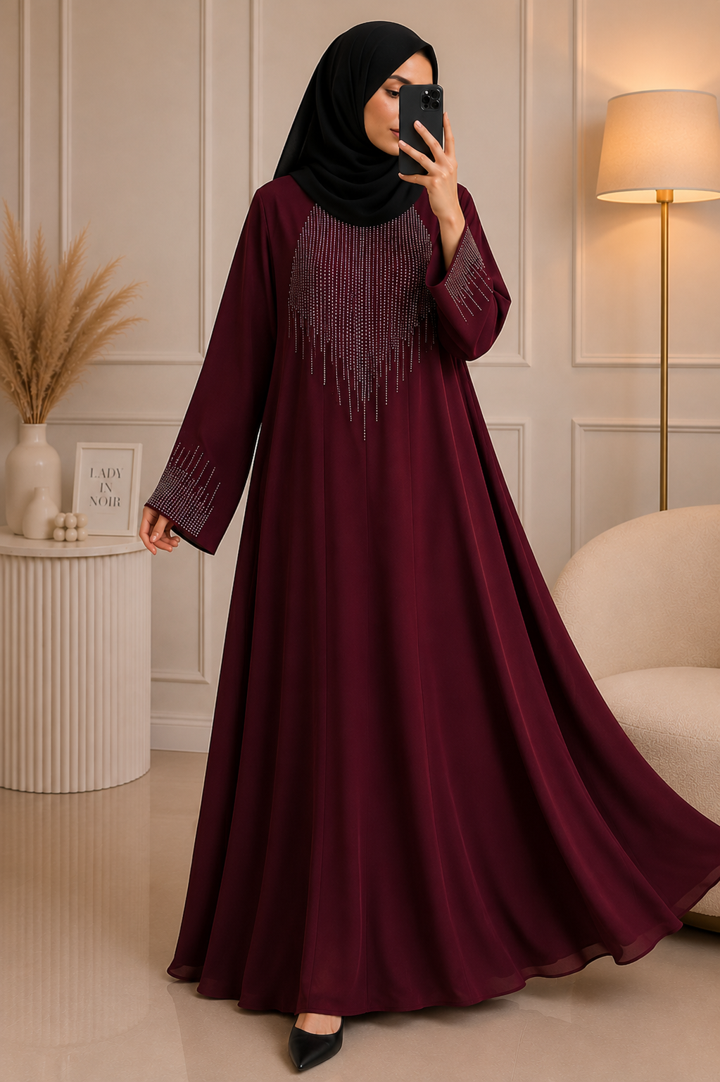 7755 - RIDAH HANDWORK ABAYA | RED