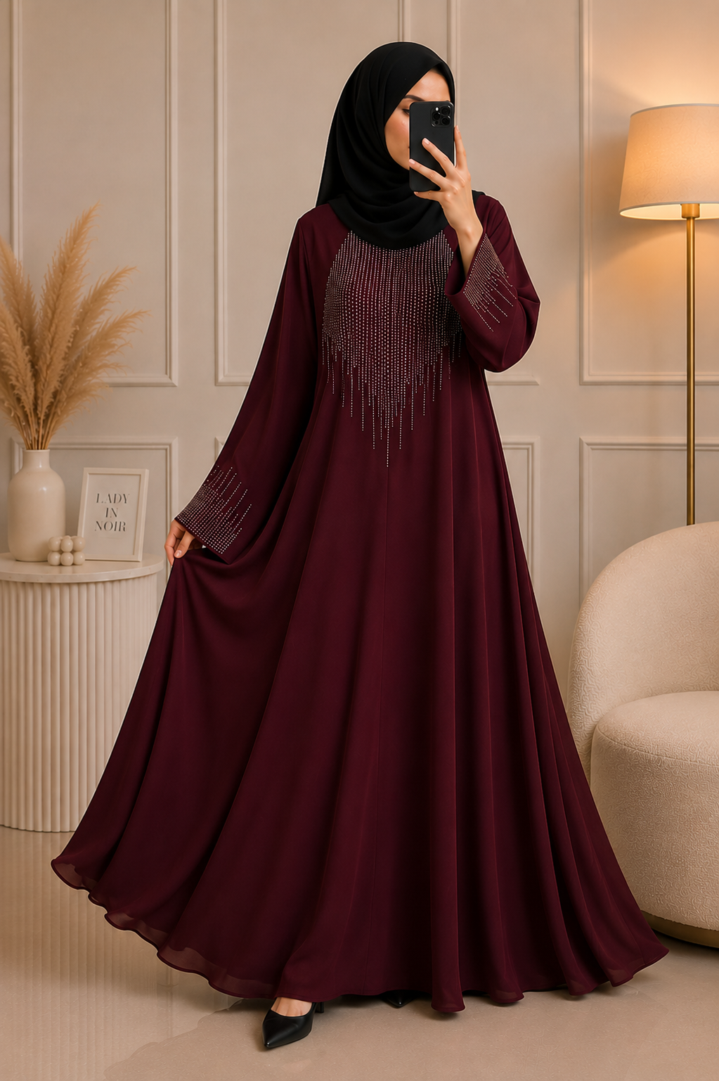 7755 - RIDAH HANDWORK ABAYA | RED