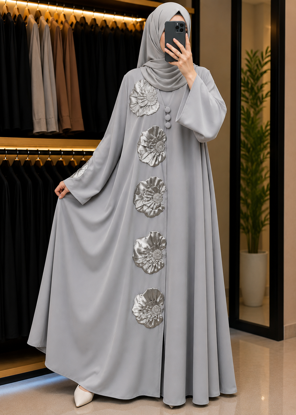 IFLAH FRONT OPEN ABAYA | SAND GRAY