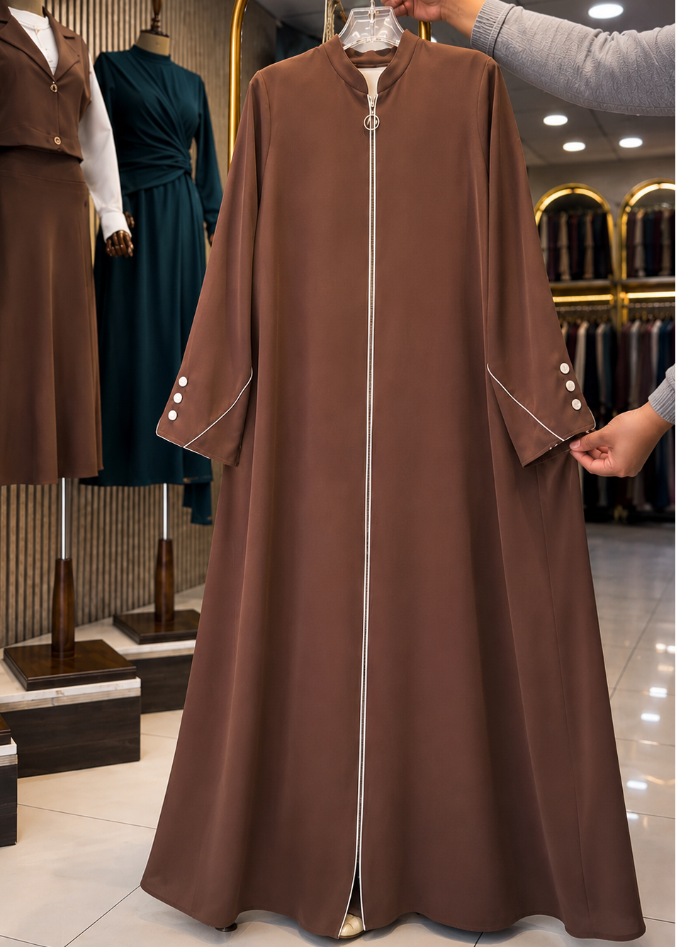 MUNAZZAH FRONT OPEN ABAYA | COPPER