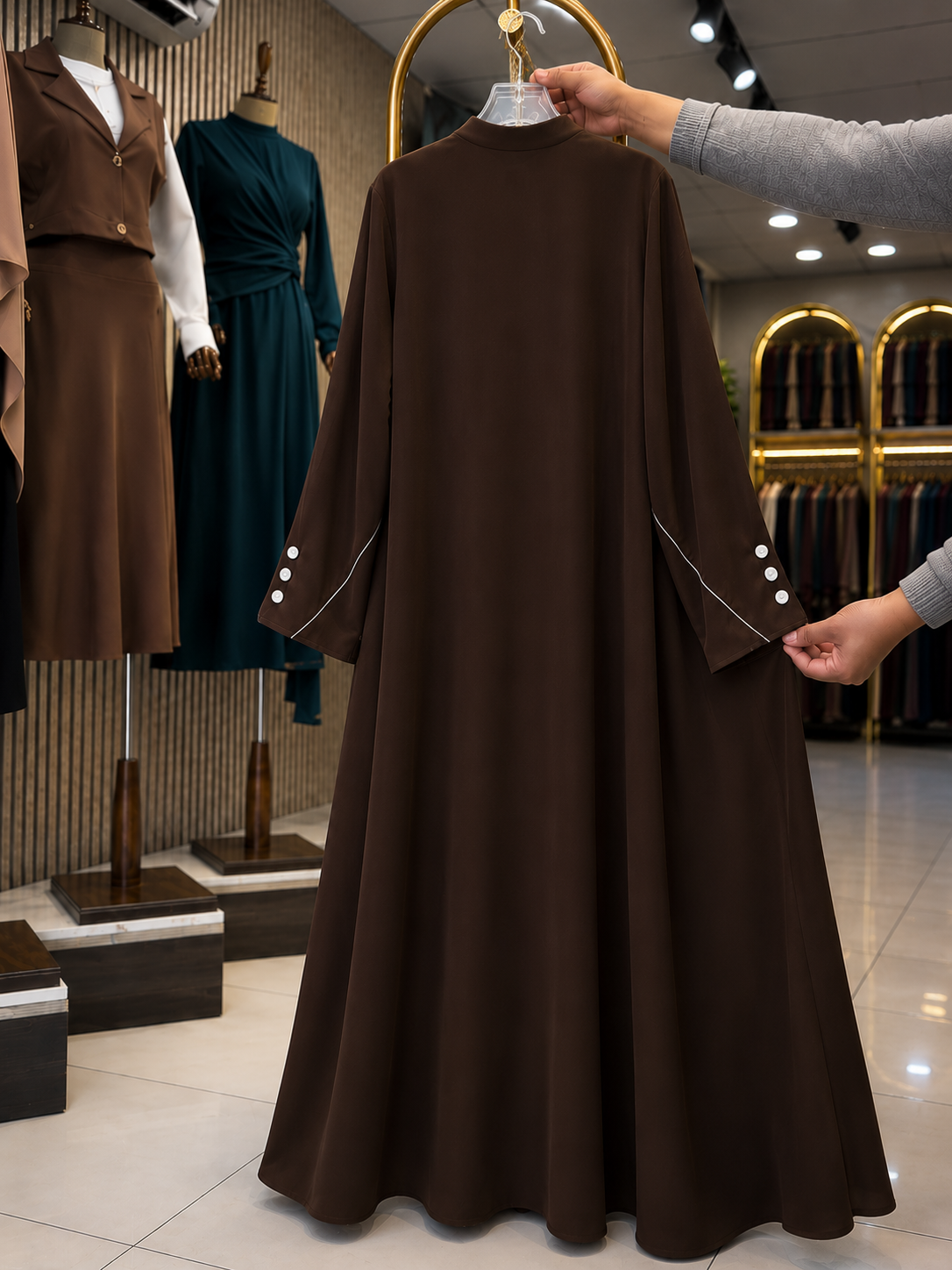 MUNAZZAH FRONT OPEN ABAYA | COFFEE