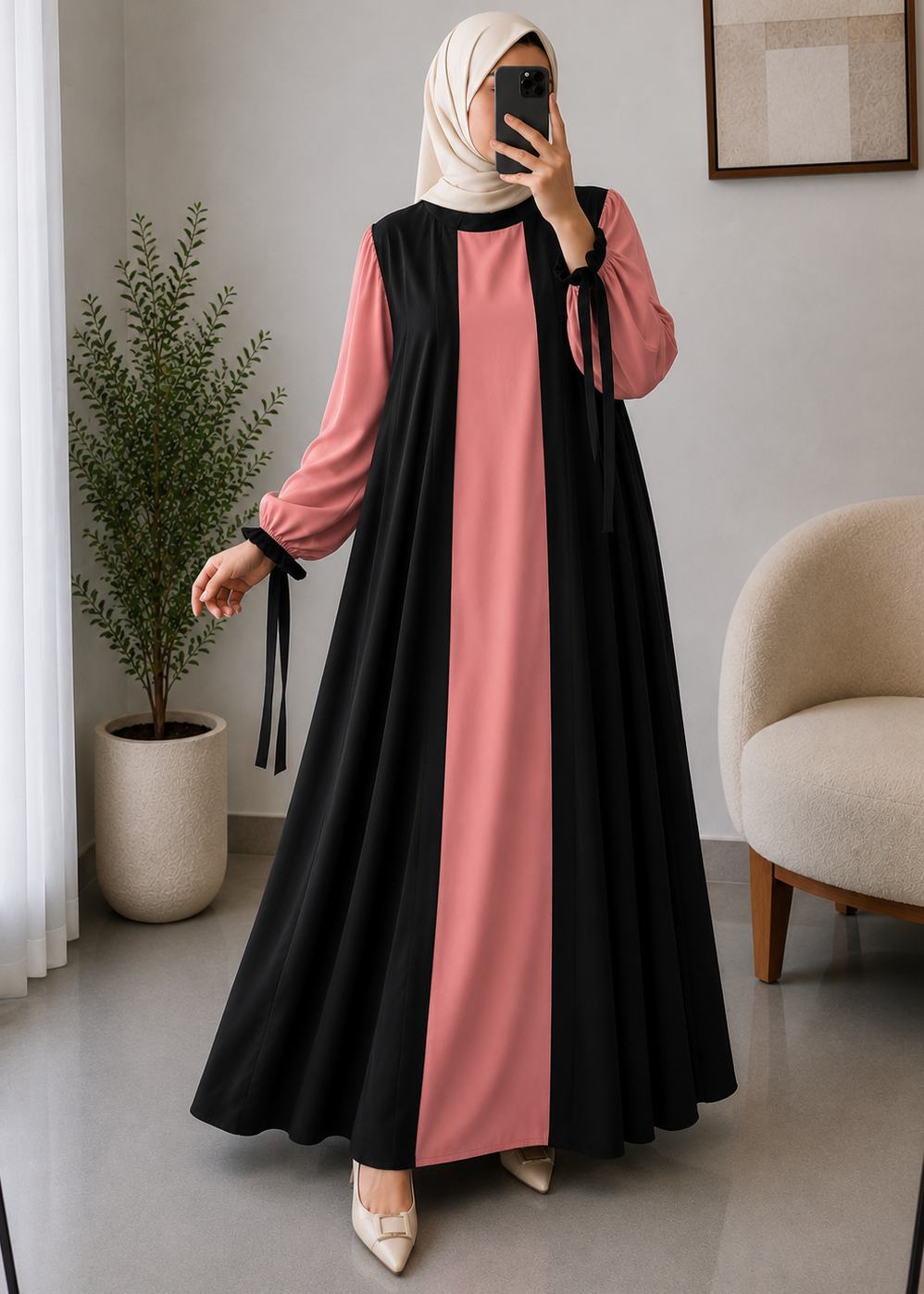 KHUSHI CUFF SLEEVE ABAYA | PEACH