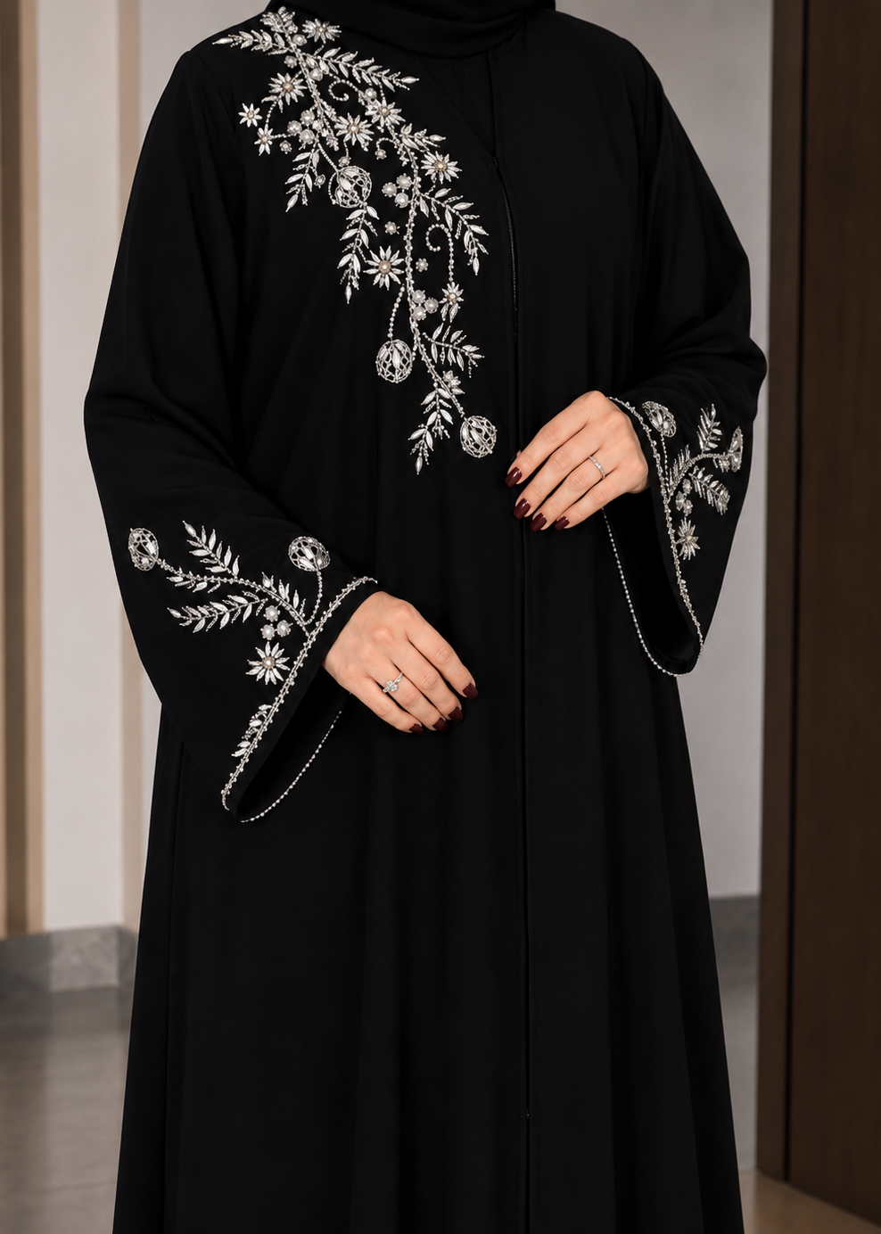RAMEESA HANDWORK ABAYA | BLACK