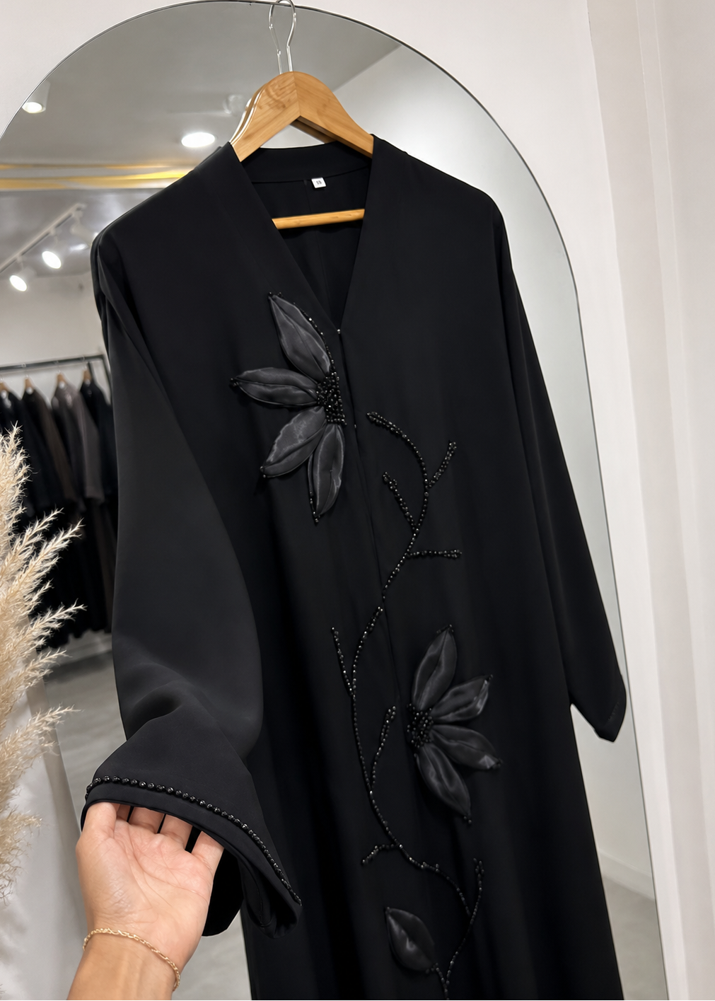 ADEEBA FLORAL ABAYA | BLACK