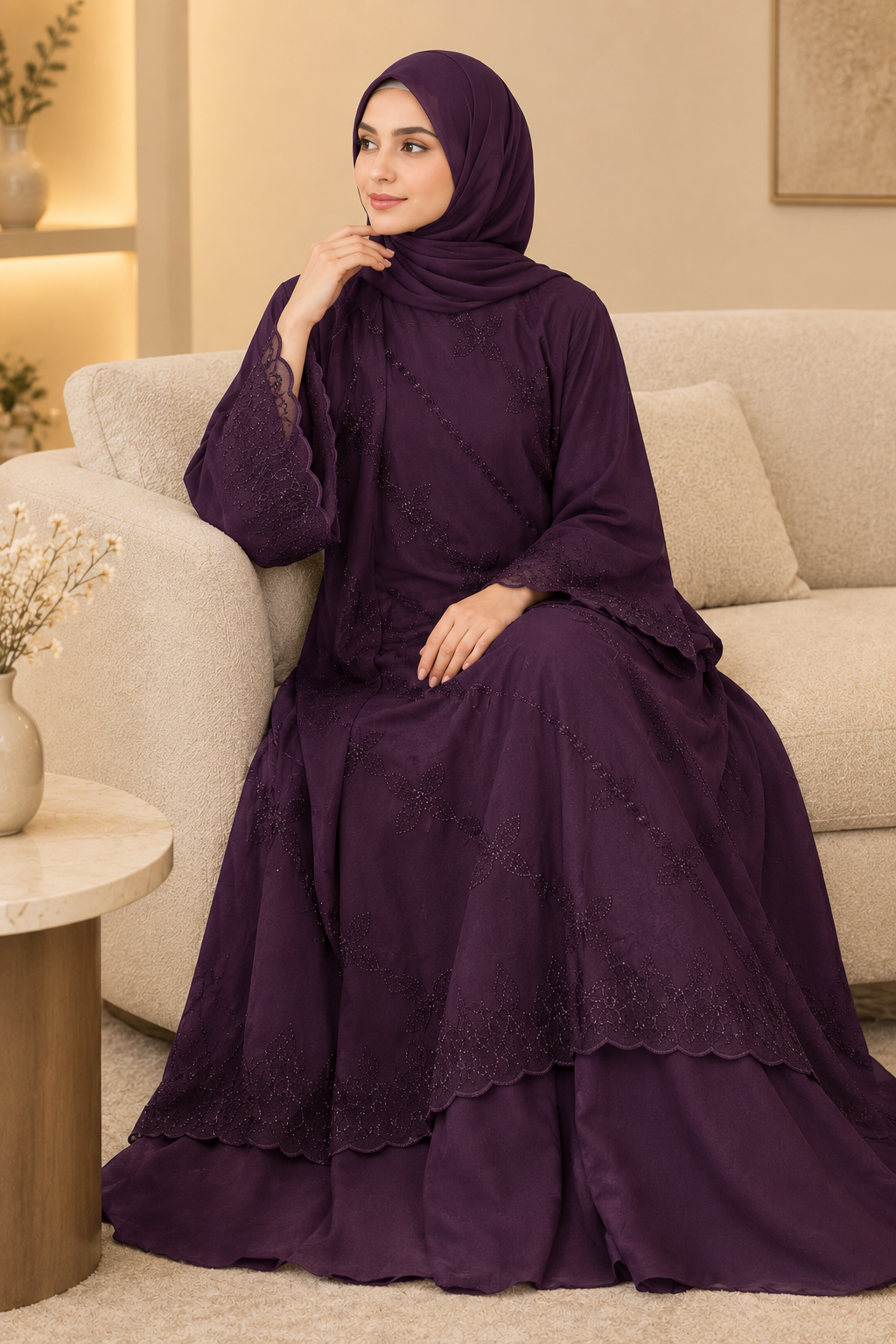 046 - MEHAR FLARED ABAYA | DARK PURPLE