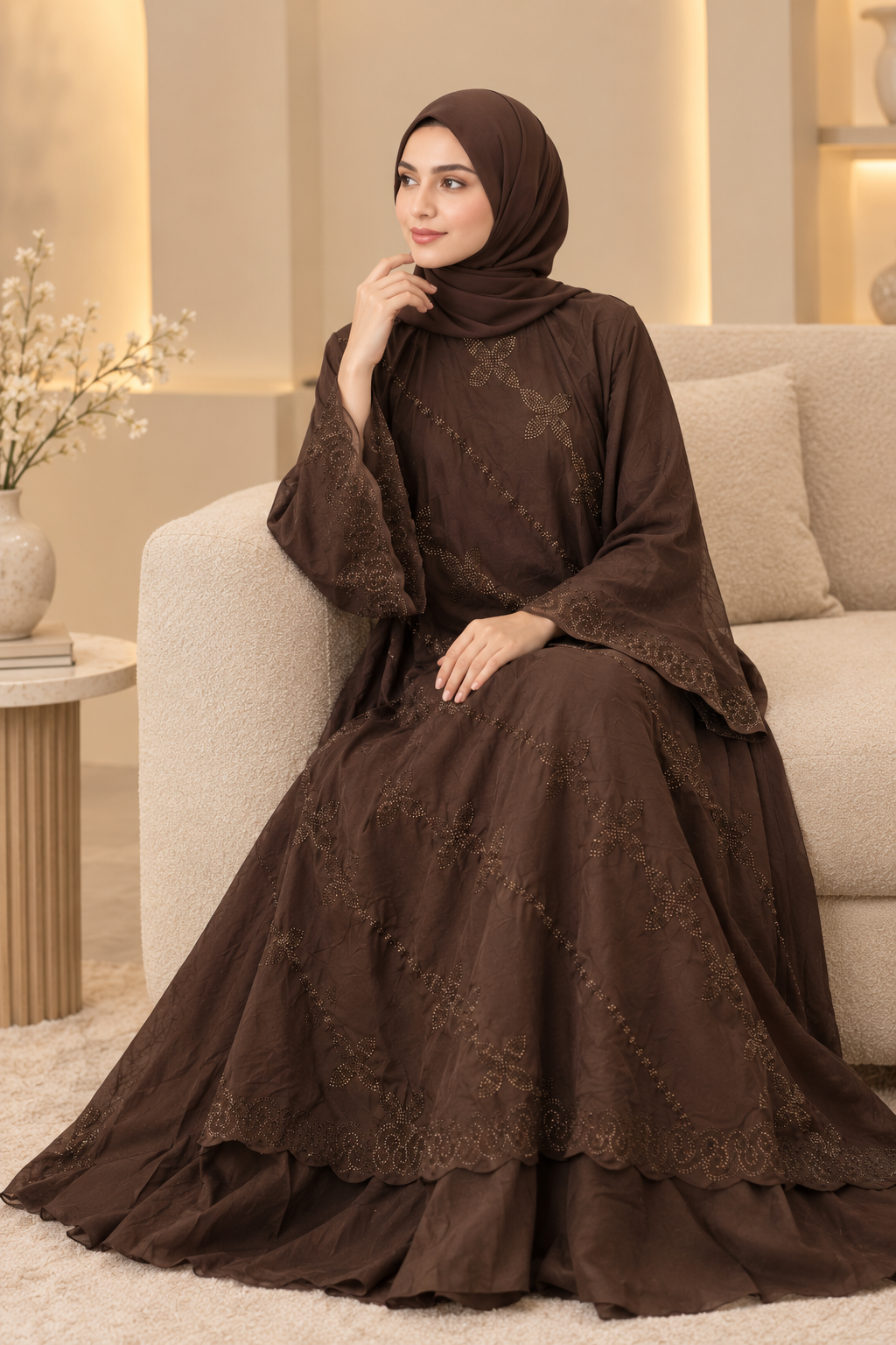 047 - MEHAR FLARED ABAYA | CAMEL BROWN