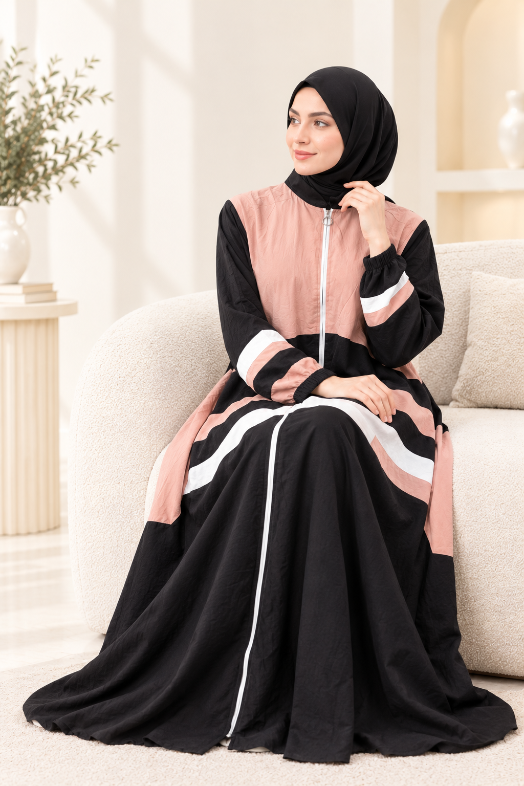 052 - YUMNA FULLY STRIPED ABAYA | BLACK