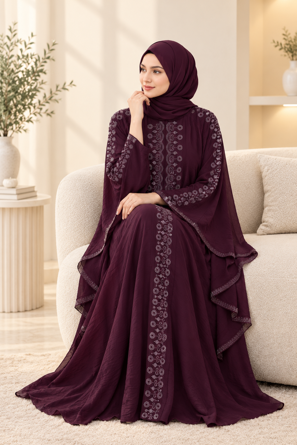 057 - AMINA LAYERED ABAYA | WINE