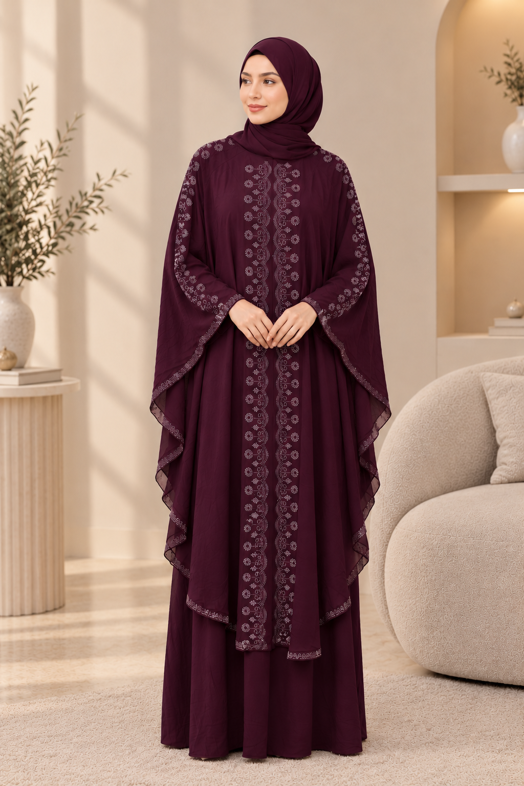 057 - AMINA LAYERED ABAYA | WINE