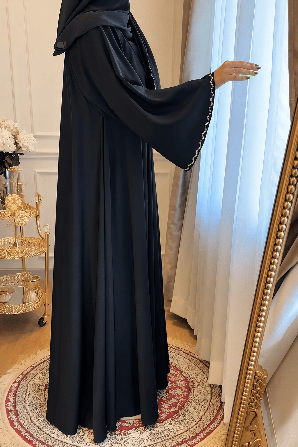 ZAHRA STONE LACE ABAYA | BLACK