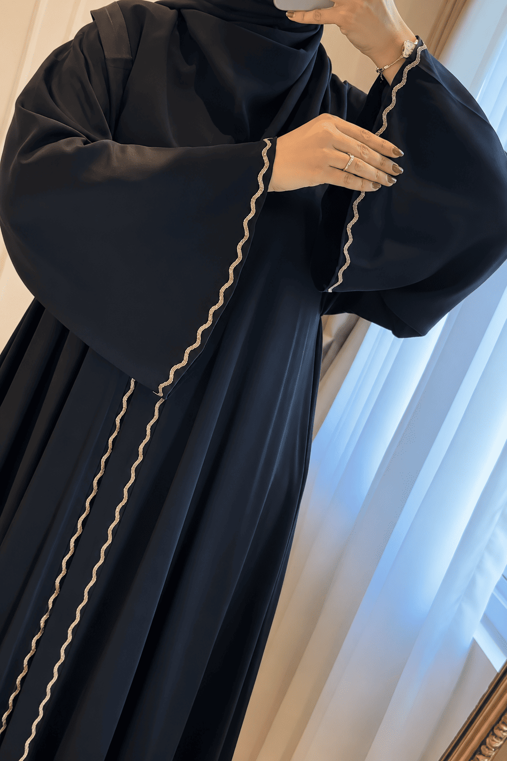 ZAHRA STONE LACE ABAYA | BLACK
