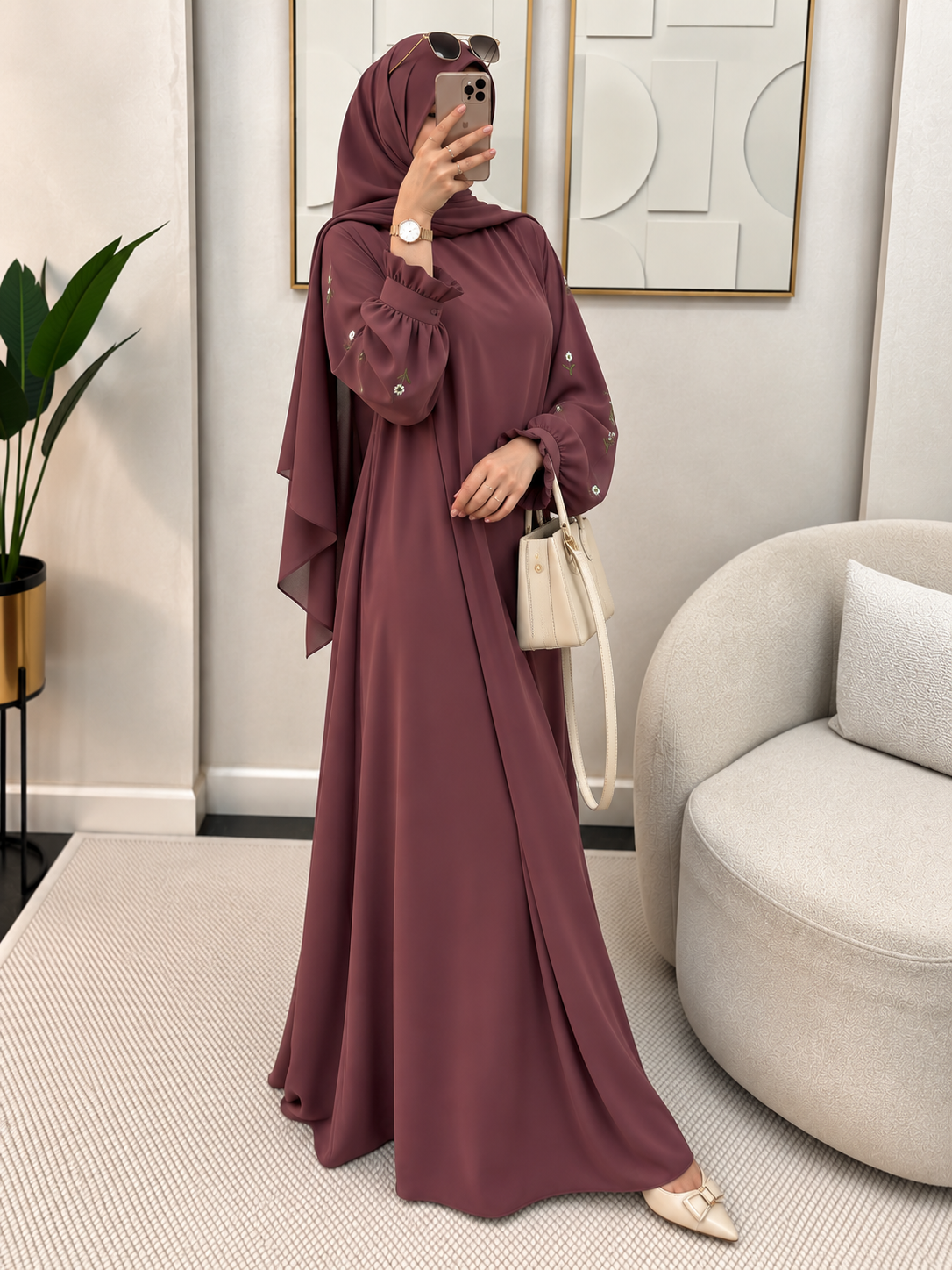 MIRA EMBROIDERY ABAYA | DUSTY PINK