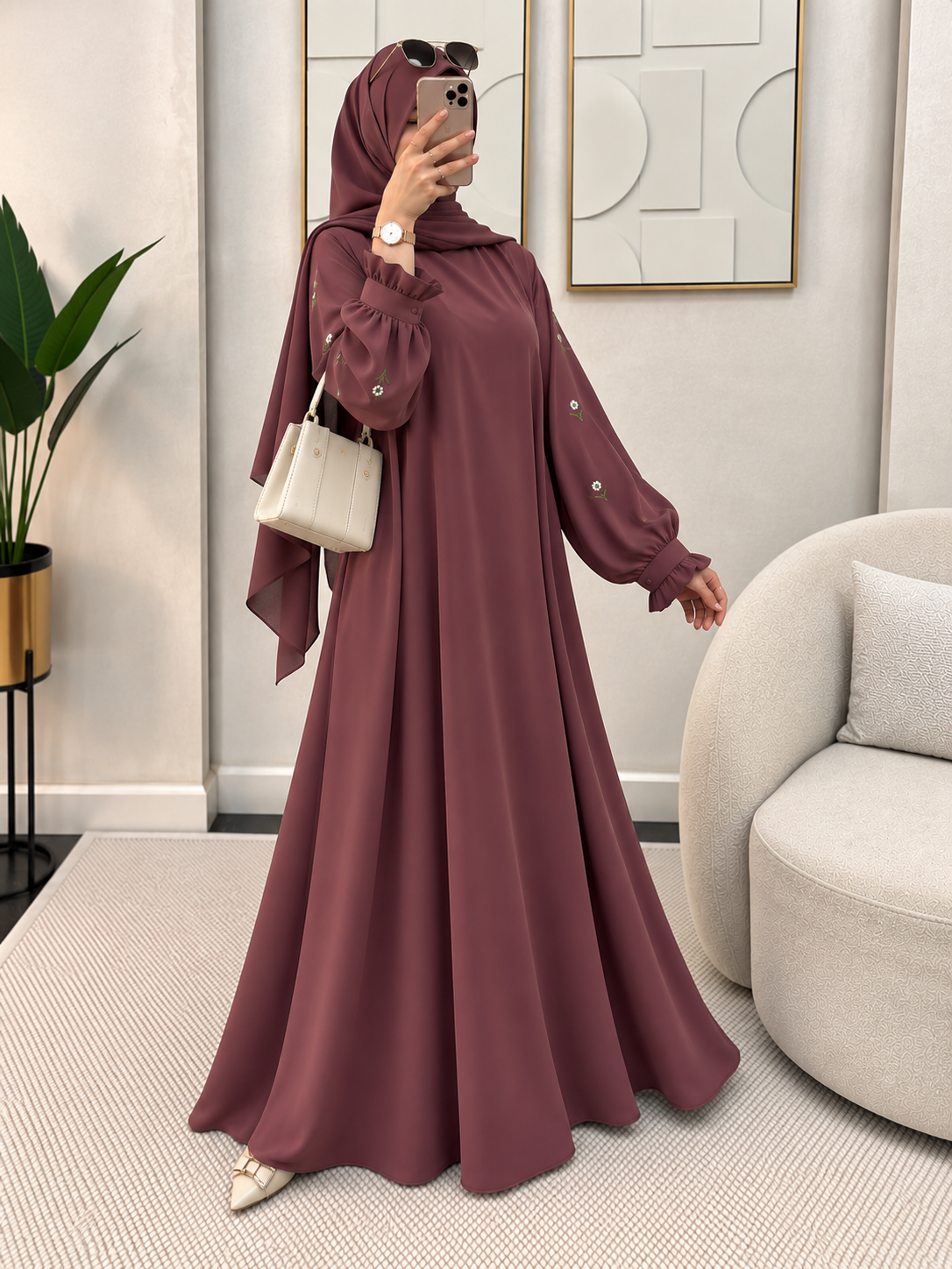MIRA EMBROIDERY ABAYA | DUSTY PINK