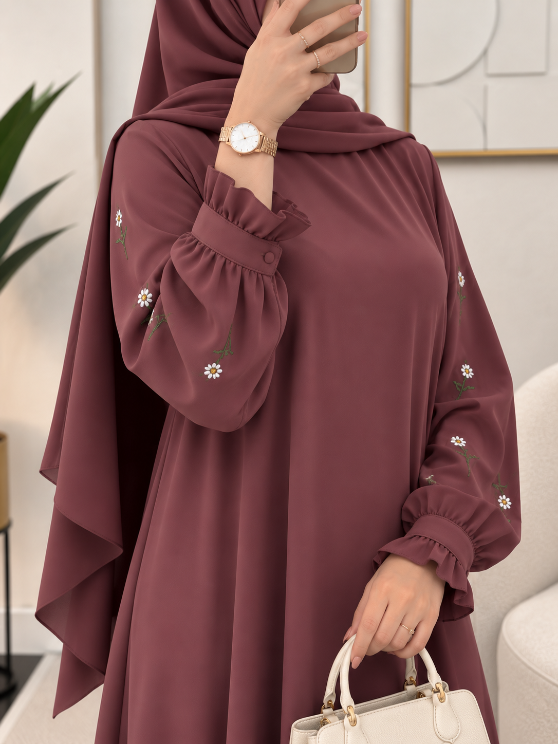 MIRA EMBROIDERY ABAYA | DUSTY PINK